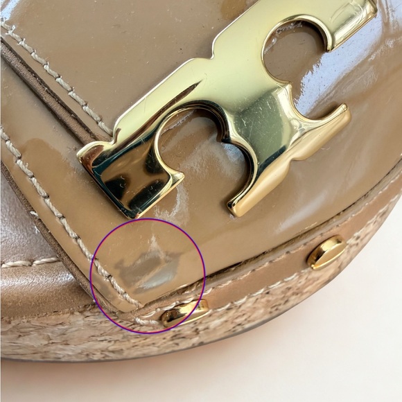 New TORY BURCH Tan Patent Leather Ines Cork Wedge Sandals - Size 10 👡🏝️ - Picture 7 of 8